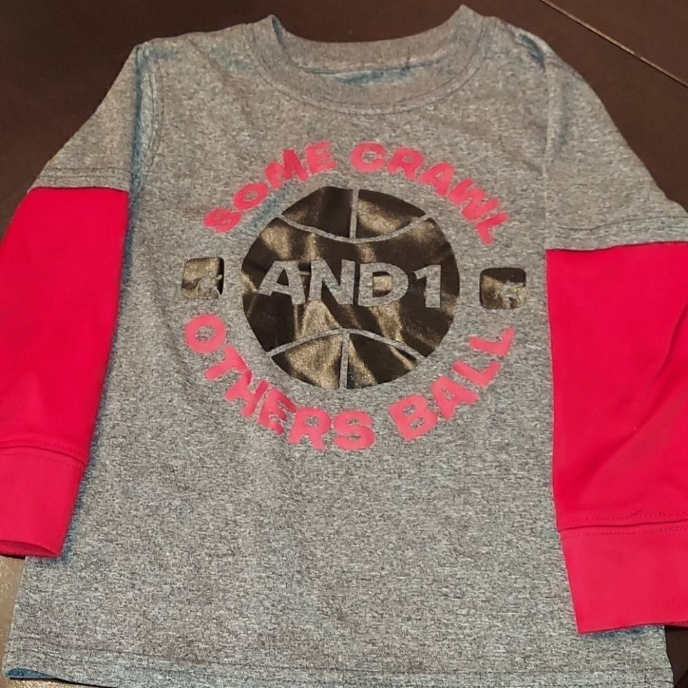 AND 1 Gray Red Long Sleeve Polyester Shirt Sz 3T